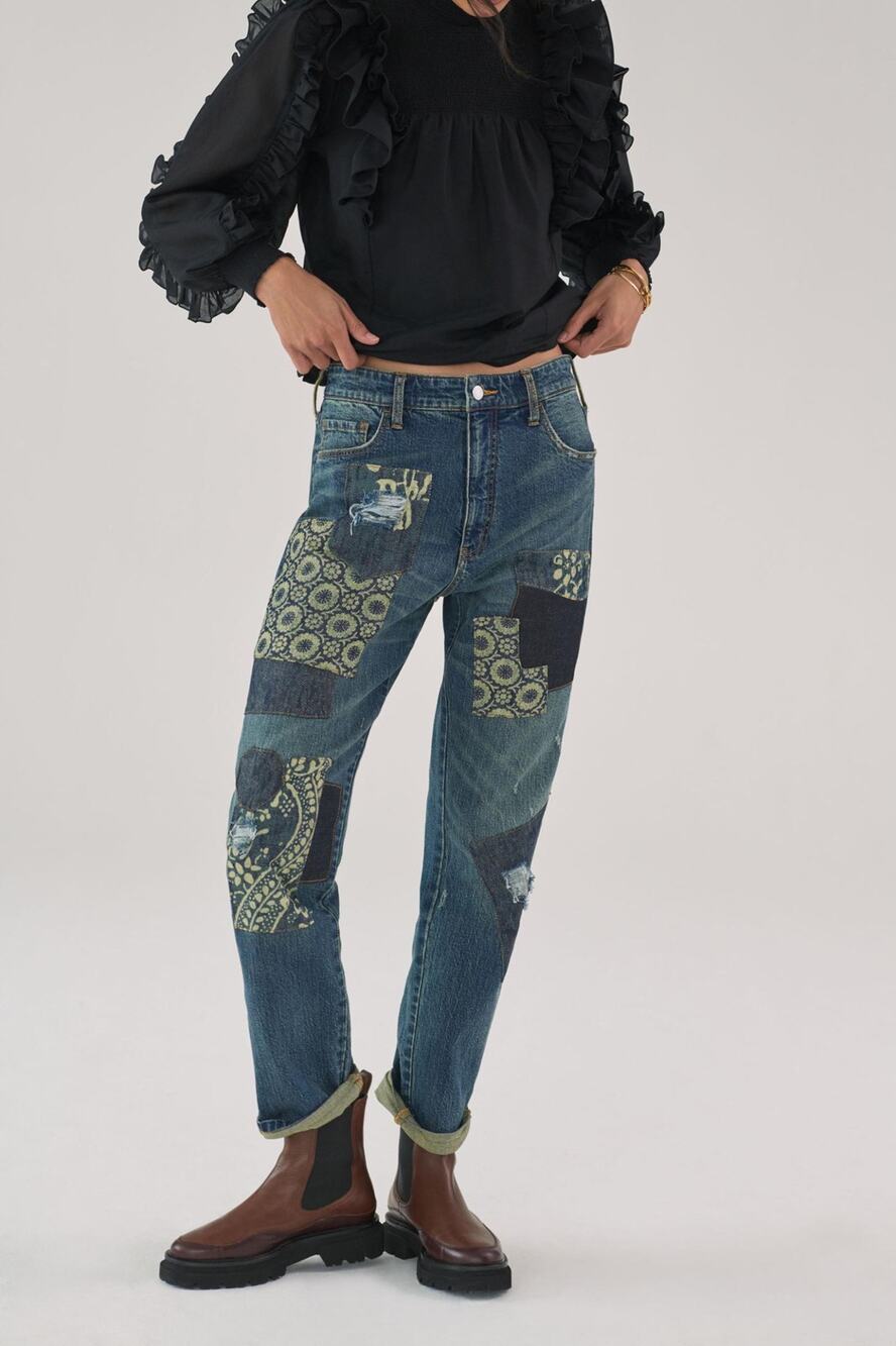 Anthropologie Pilcro The Borrowed Boyfriend Patchwork Denim Blue Jeans Size 25